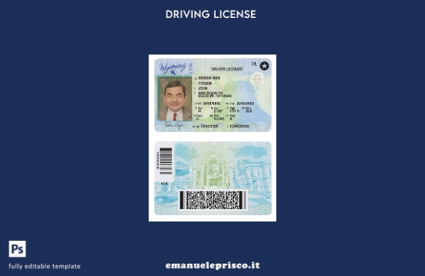 verified style modello di patente di guida dello stato USA Wyoming stile verificato (  presente template